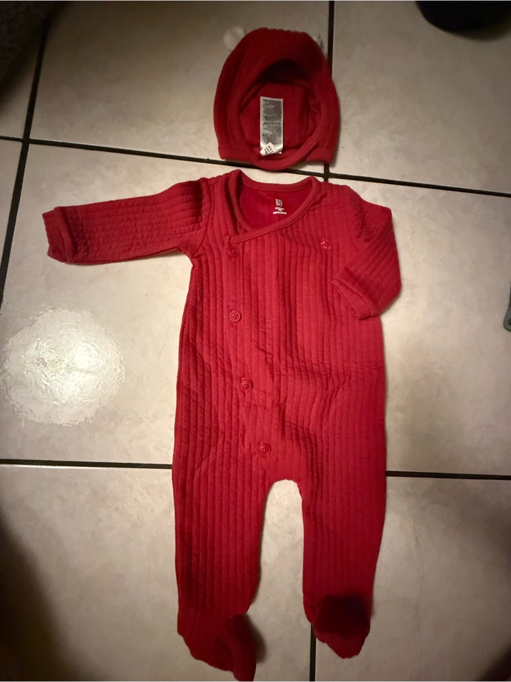 GAP Red Ribbed Baby Footie with Matching Hat